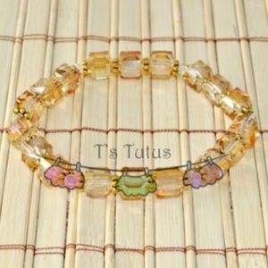 Gold AB 10mm Crystal Cube Beaded Stretch Bracelet